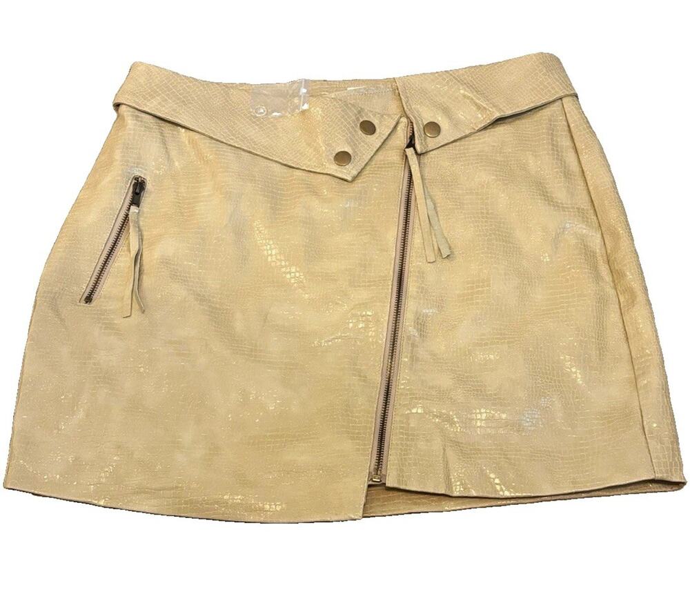 dee elly NWOT Boutique Beige Croc Faux Leather Mini Skirt Zip Closure XL